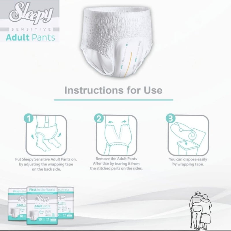 Sleepy Sensitive Adult Pants - X Large (130-170 CM) - 12 Pcs - Unisex Pull-Up Diapers for Sensitive Skin - Image 3